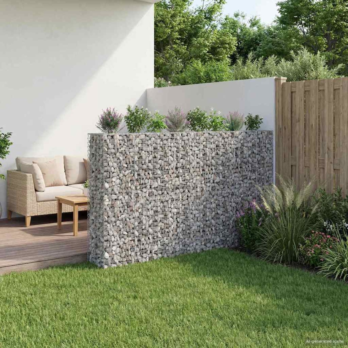 vidaXL Ανασηκωμένο κρεβάτι gabion 4 τμχ. 330 x 50 x 150 εκ Ασημί