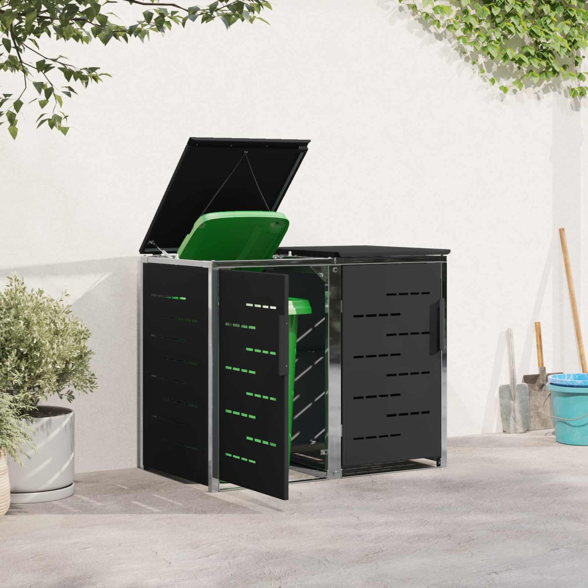 vidaXL Αποθήκευση Κάδου Γυρίσματος for 2 Bins 240L Ανοξείδωτο Ατσάλι