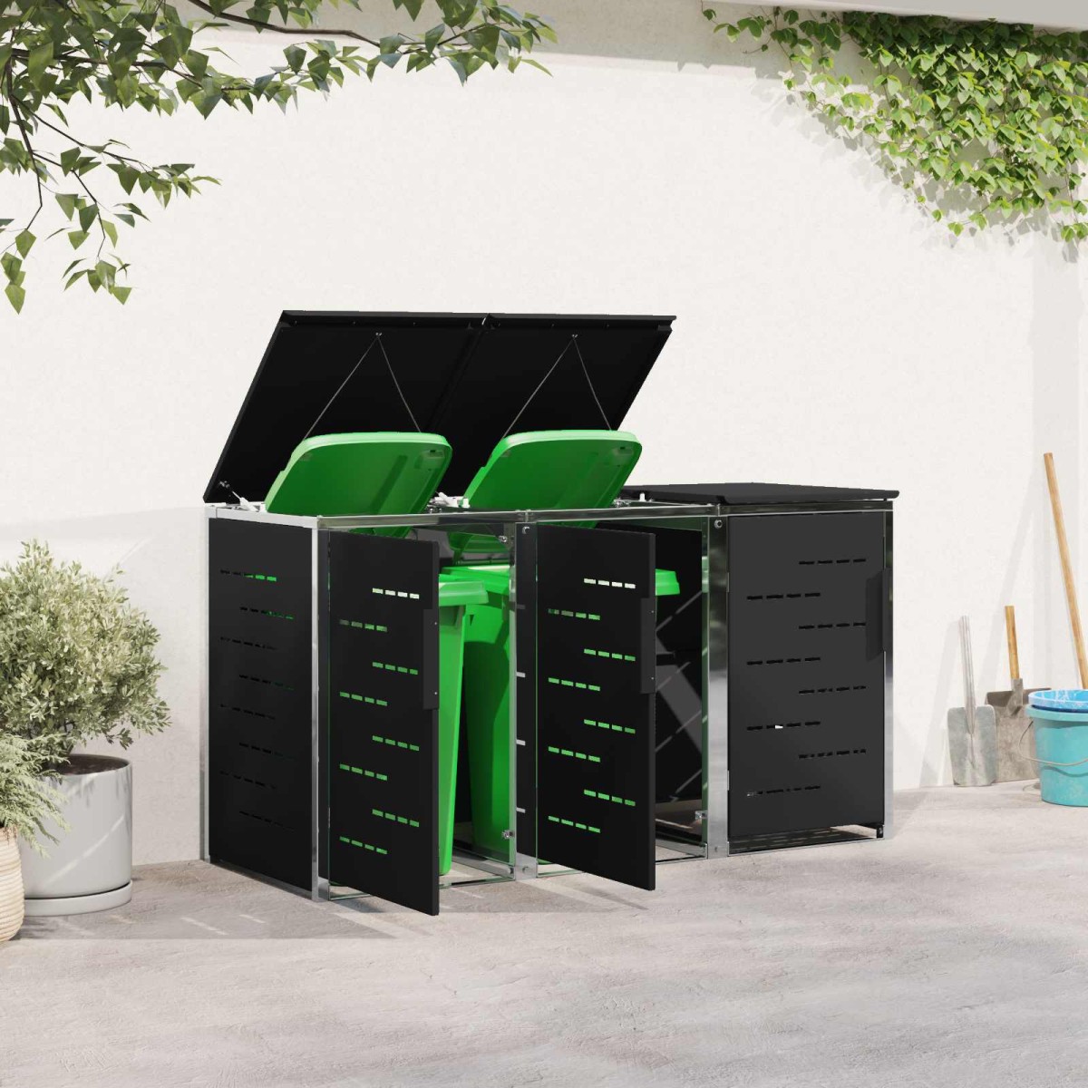 vidaXL Αποθήκευση Κάδου Γυρίσματος for 3 Bins 240L Ανοξείδωτο Ατσάλι