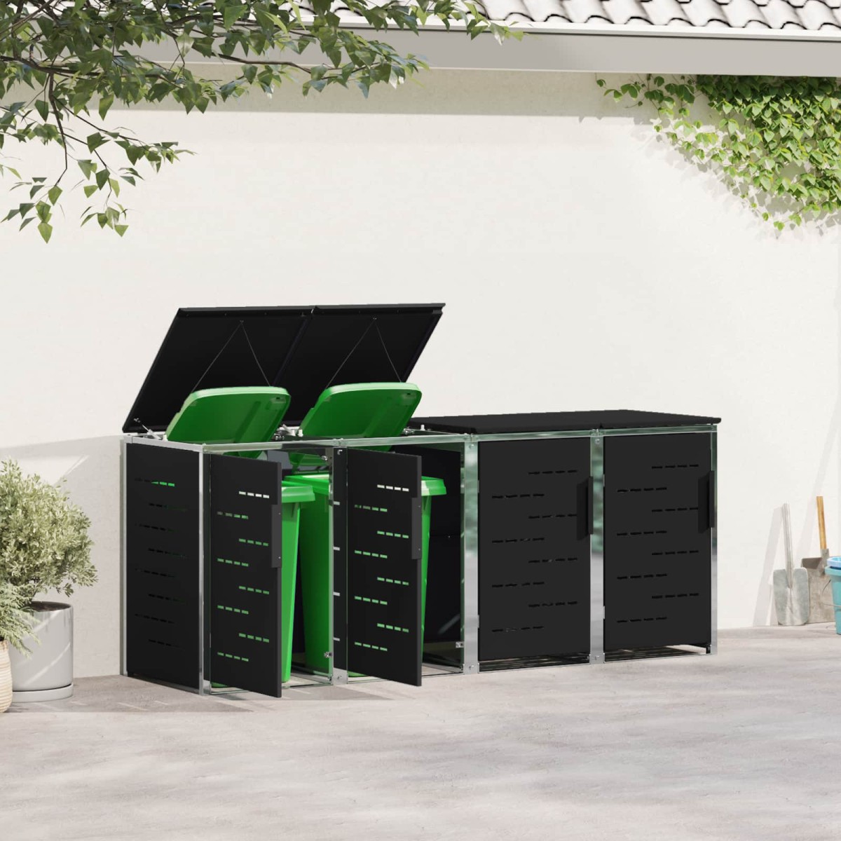 vidaXL Αποθήκευση Κάδου Γυρίσματος for 4 Bins 240L Ανοξείδωτο Ατσάλι