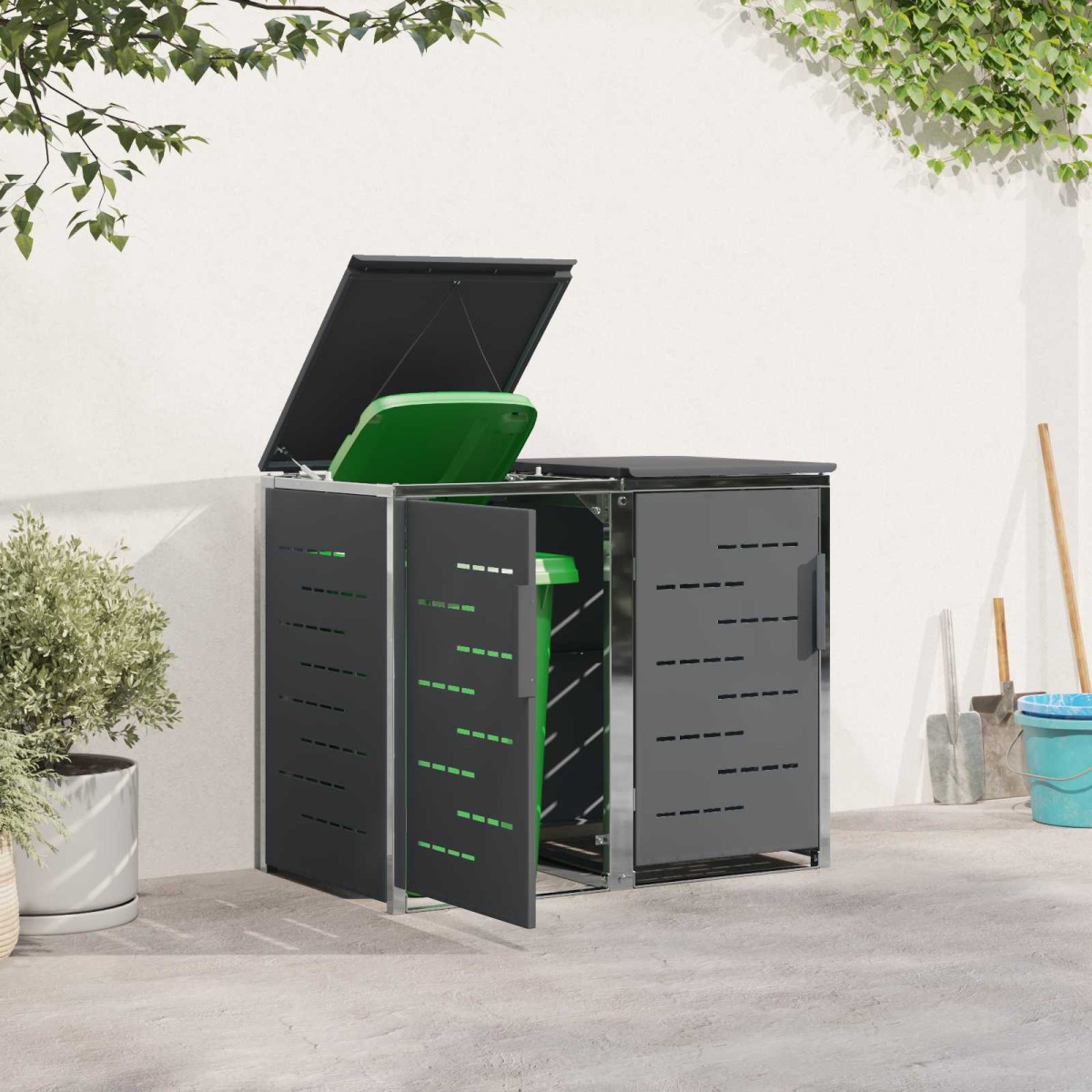 vidaXL Αποθήκευση Κάδου Γυρίσματος for 2 Bins 240L Ανοξείδωτο Ατσάλι
