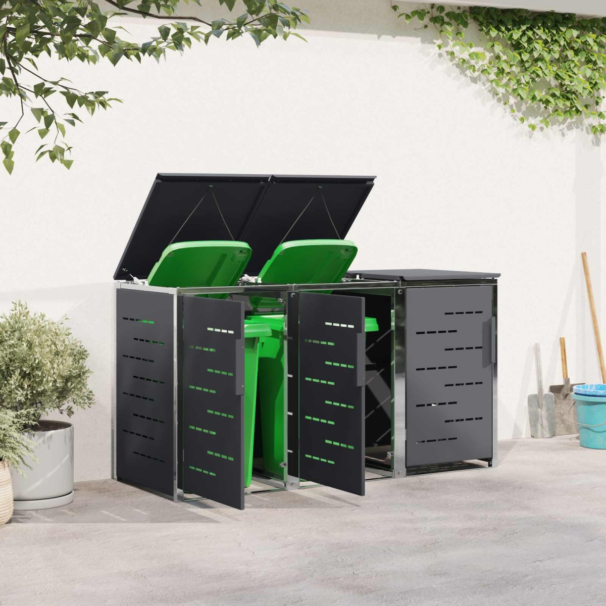 vidaXL Αποθήκευση Κάδου Γυρίσματος for 3 Bins 240L Ανοξείδωτο Ατσάλι