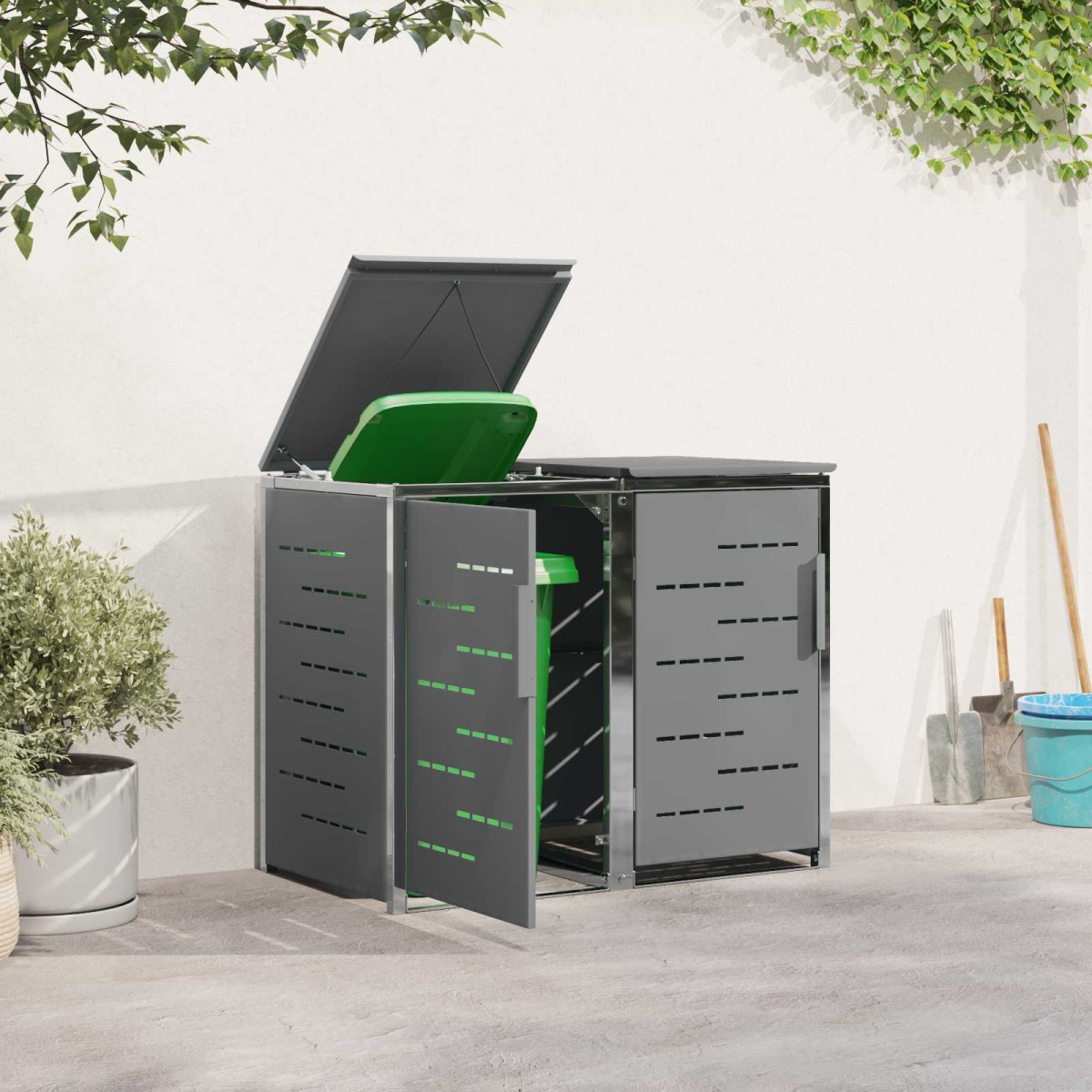 vidaXL Αποθήκευση Κάδου Γυρίσματος for 2 Bins 240L Ανοξείδωτο Ατσάλι