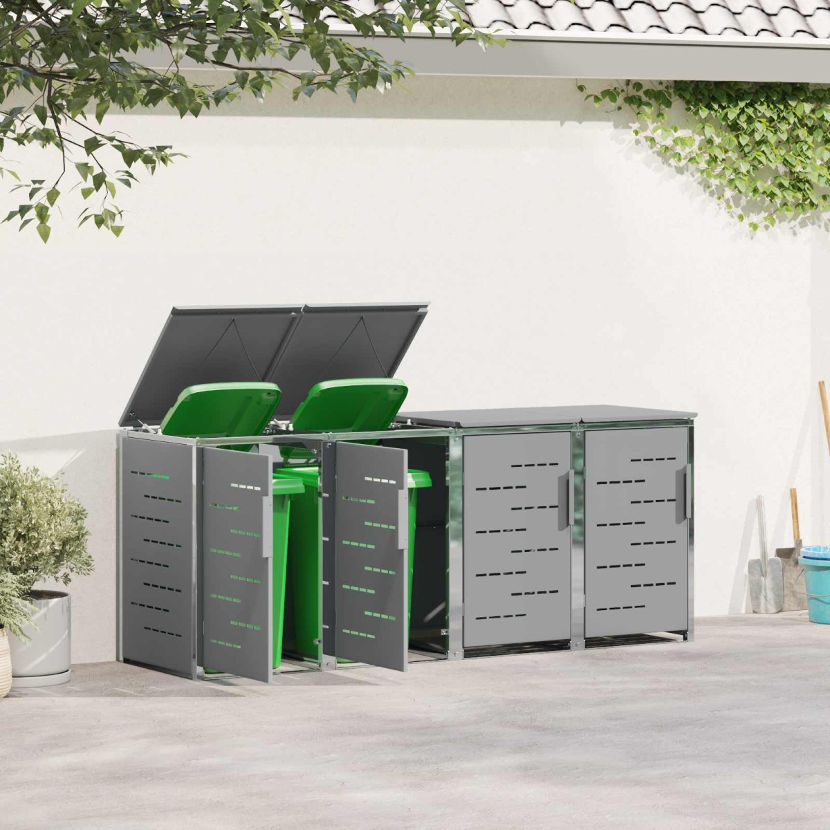 vidaXL Αποθήκευση Κάδου Γυρίσματος for 4 Bins 240L Ανοξείδωτο Ατσάλι