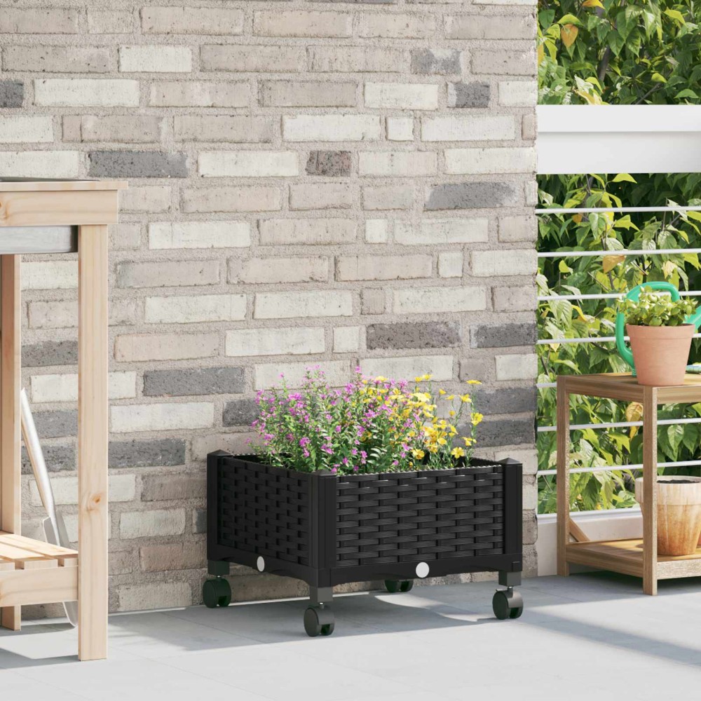 vidaXL Κήπος Γλαστράκι με Ροδάκια Μαύρο 40 x 40 x 29 εκ PP