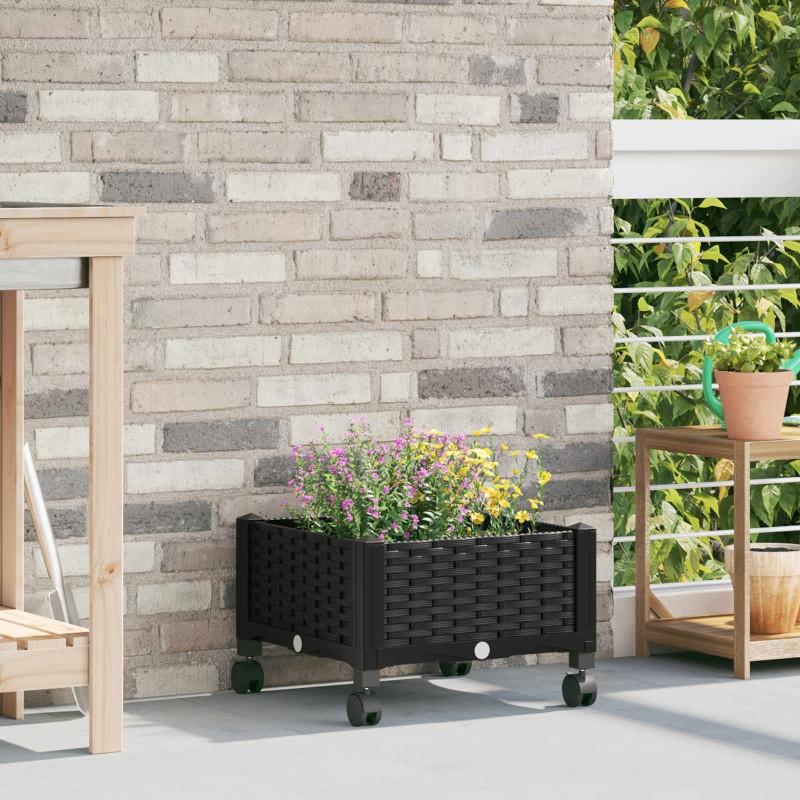 vidaXL Κήπος Γλαστράκι με Ροδάκια Μαύρο 40 x 40 x 29 εκ PP