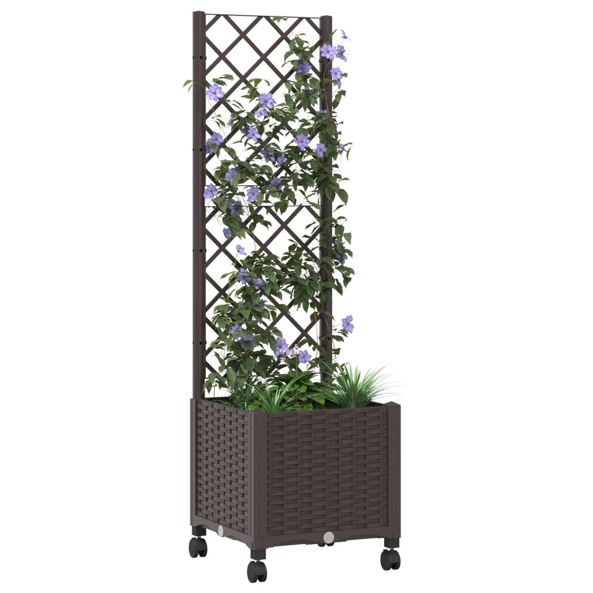 vidaXL Γλάστρα κήπου με πέργκολα & τροχούς Καφέ 40 x 40 x 146 εκ PP