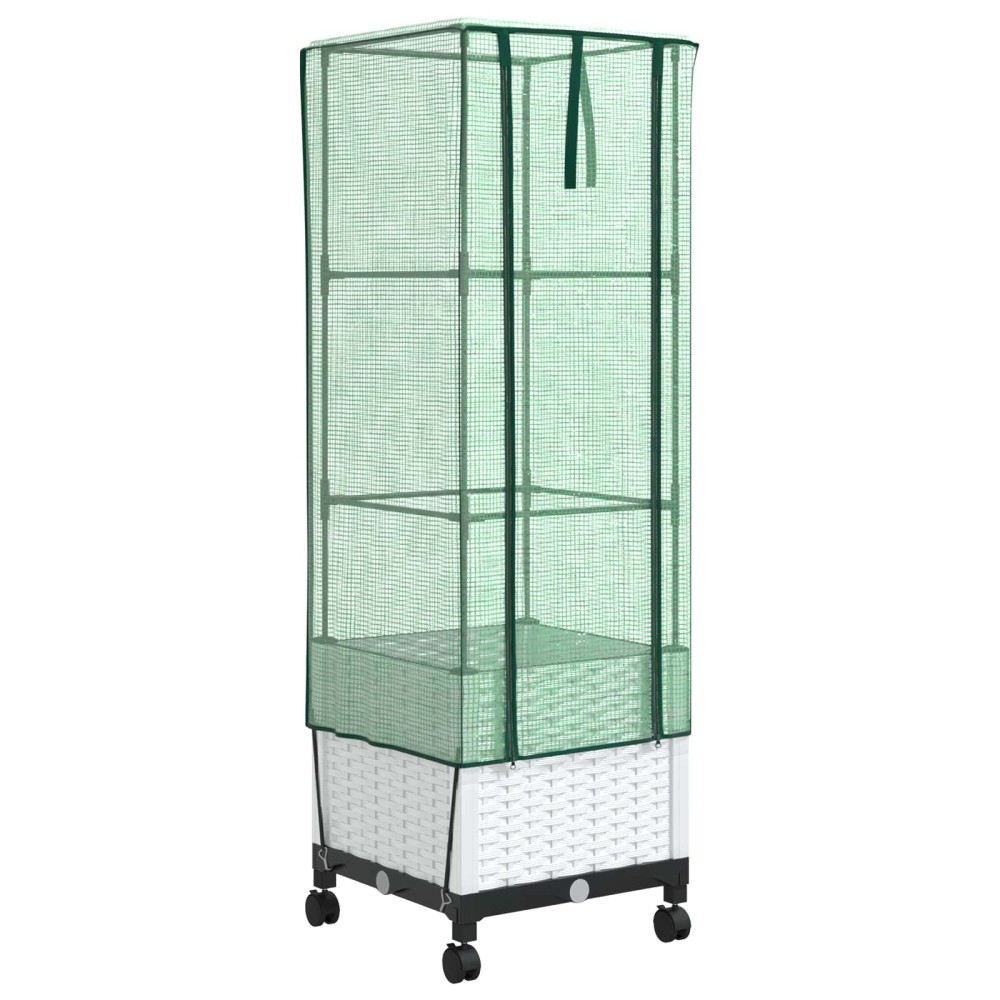 vidaXL Γλάστρος Κήπου με Κάλυμμα Θερμοκηπίου και Ρόδες Λευκό PP