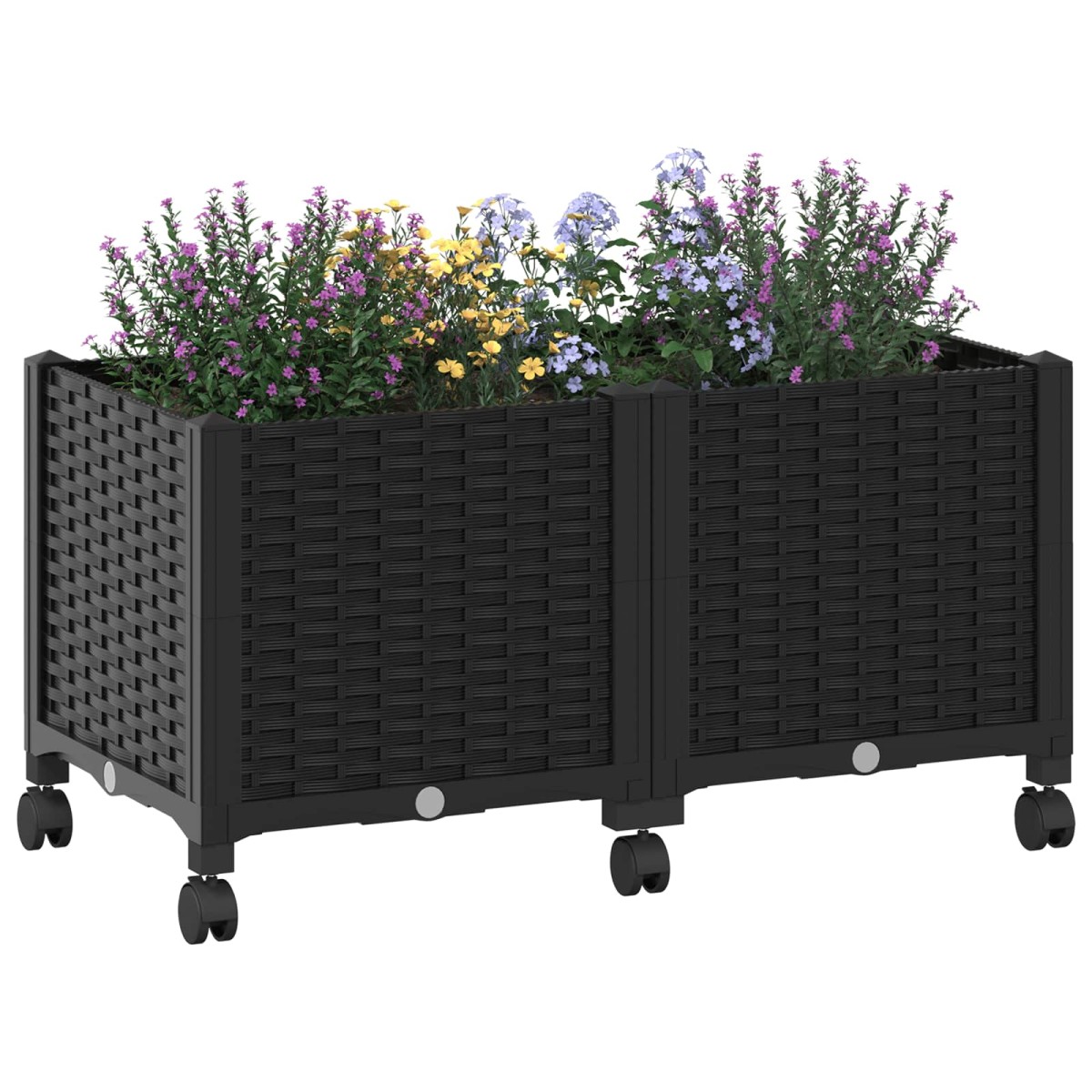 vidaXL Κήπος Γλαστράκι με Ροδάκια Μαύρο 80 x 40 x 44 εκ PP