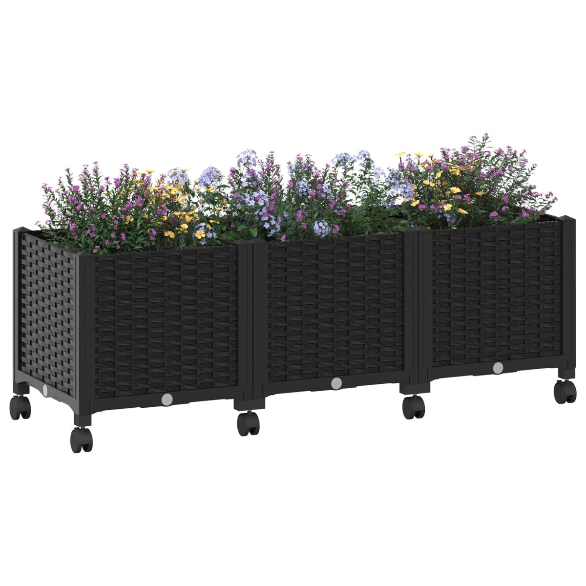 vidaXL Κήπος Γλαστράκι με Ροδάκια Μαύρο 120 x 40 x 44 εκ PP