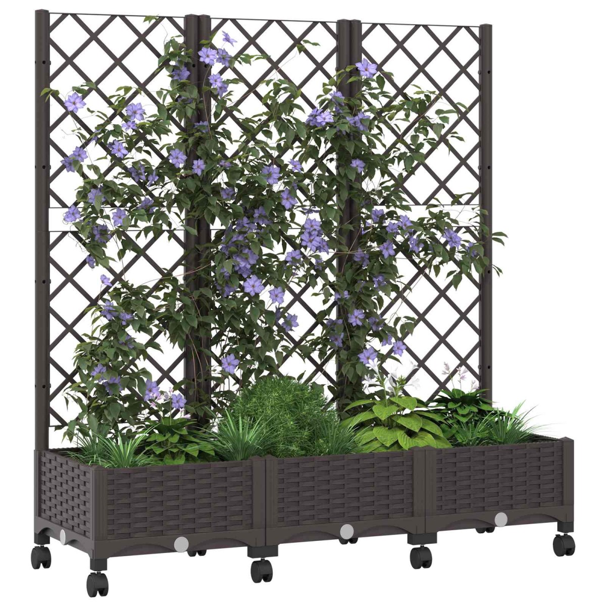 vidaXL Γλάστρα κήπου με πέργκολα & τροχούς Καφέ 120 x 40 x 131,5 εκ.