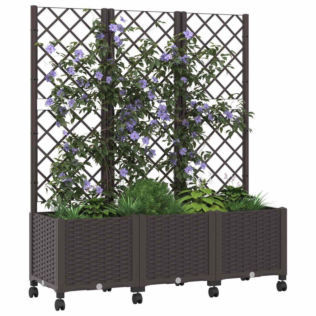 vidaXL Γλάστρα κήπου με πέργκολα & τροχούς Καφέ 120 x 40 x 146 εκ PP