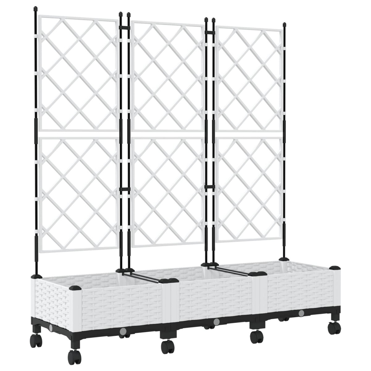 vidaXL Γλάστρα κήπου με πέργκολα & τροχούς 3 τμχ. Λευκό PP