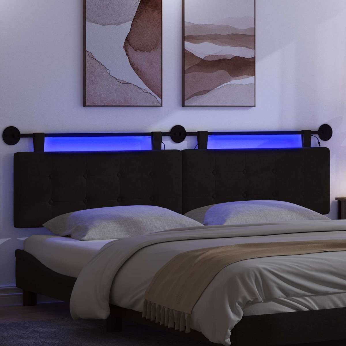 vidaXL Κεφαλάρι κρεβατιού κρεμαστό Με φωτισμό LED Μαύρο Ύφασμα