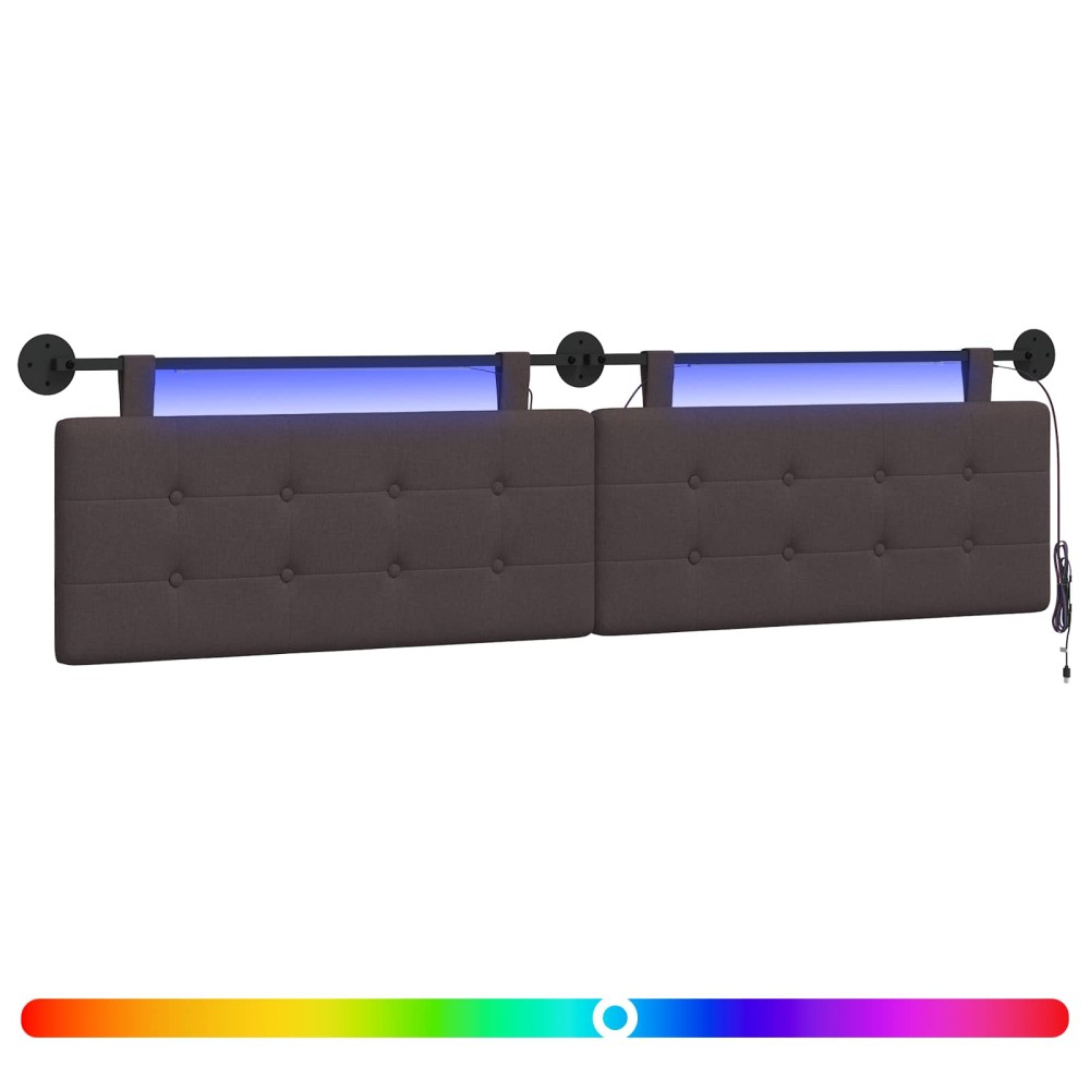 vidaXL Κεφαλάρι κρεβατιού κρεμαστό Με φωτισμό LED Σκούρο Καφέ Ύφασμα