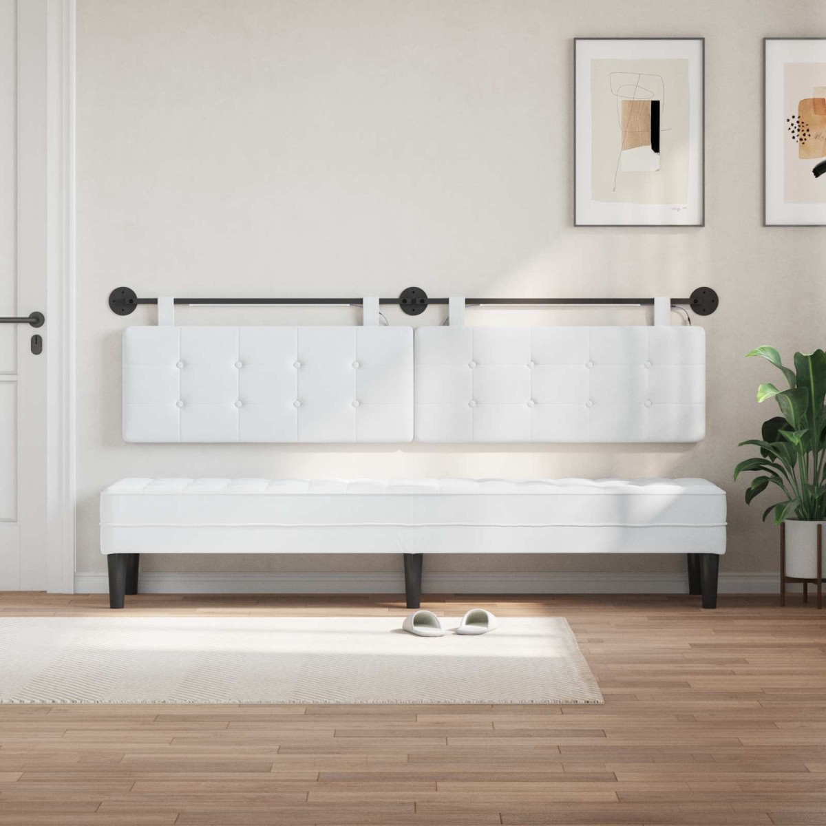 vidaXL Κεφαλάρι κρεβατιού κρεμαστό Με φωτισμό LED Λευκό Ύφασμα