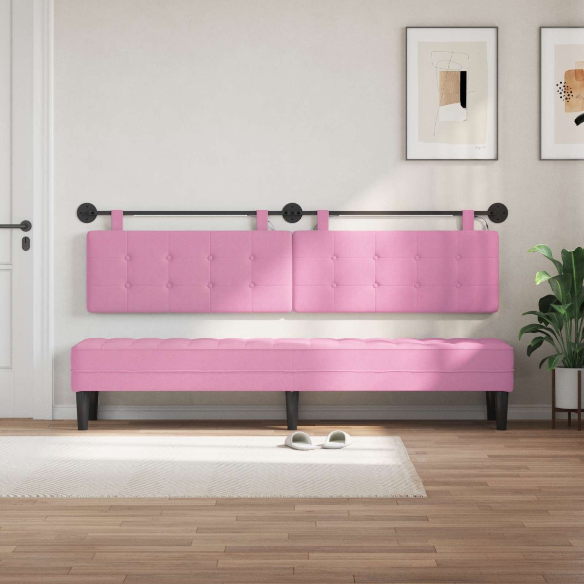 vidaXL Κεφαλάρι κρεβατιού κρεμαστό Με φωτισμό LED Ροζ Ύφασμα