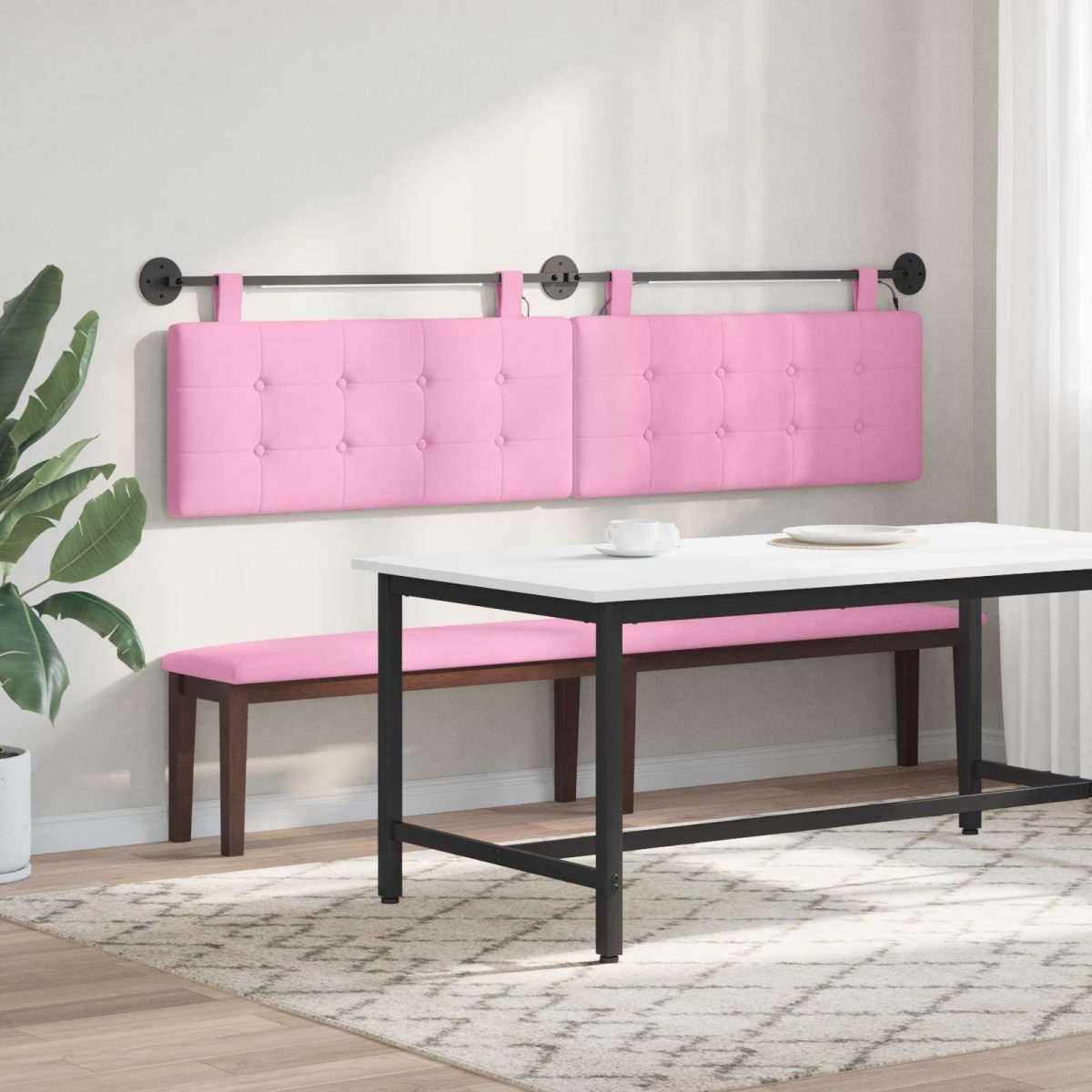 vidaXL Κεφαλάρι κρεβατιού κρεμαστό Με φωτισμό LED Ροζ Ύφασμα