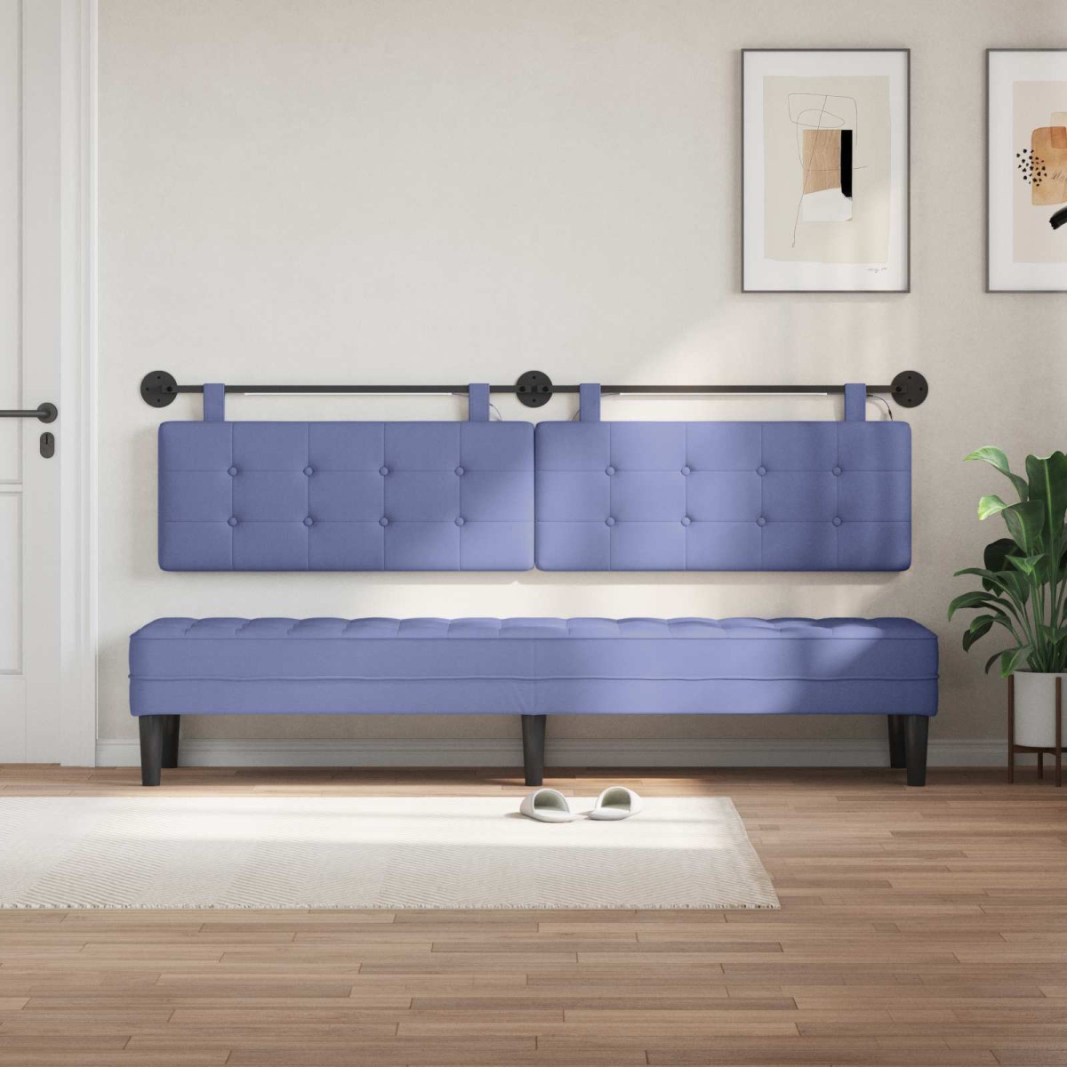 vidaXL Κεφαλάρι κρεβατιού κρεμαστό Με φωτισμό LED Μπλε τζην Ύφασμα