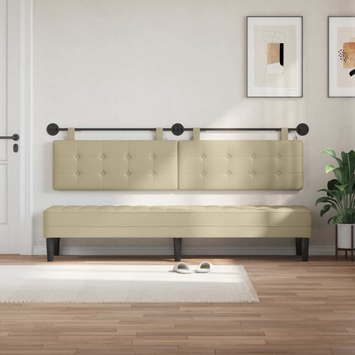 vidaXL Κεφαλάρι κρεβατιού κρεμαστό Με φωτισμό LED Κρεμ Τεχνητό Δέρμα
