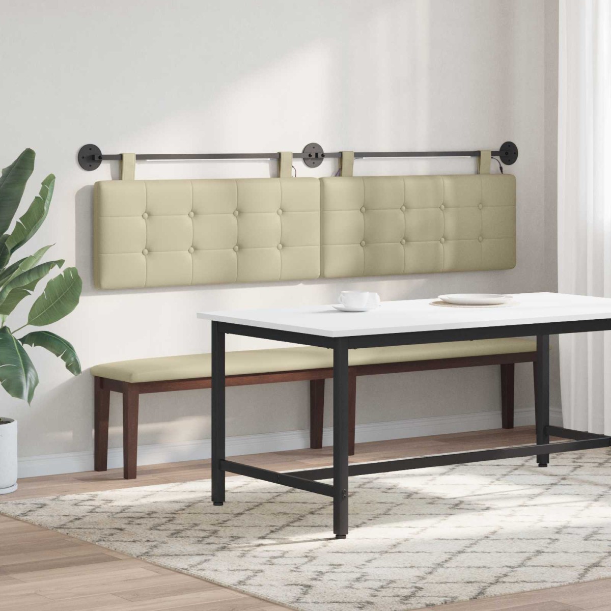 vidaXL Κεφαλάρι κρεβατιού κρεμαστό Με φωτισμό LED Κρεμ Τεχνητό Δέρμα
