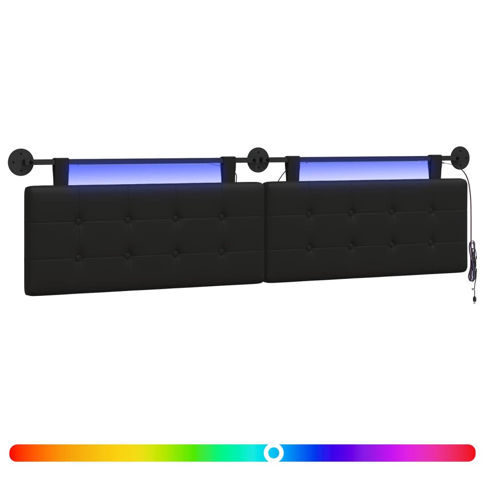 vidaXL Κεφαλάρι κρεβατιού κρεμαστό Με φωτισμό LED Μαύρο Τεχνητό Δέρμα