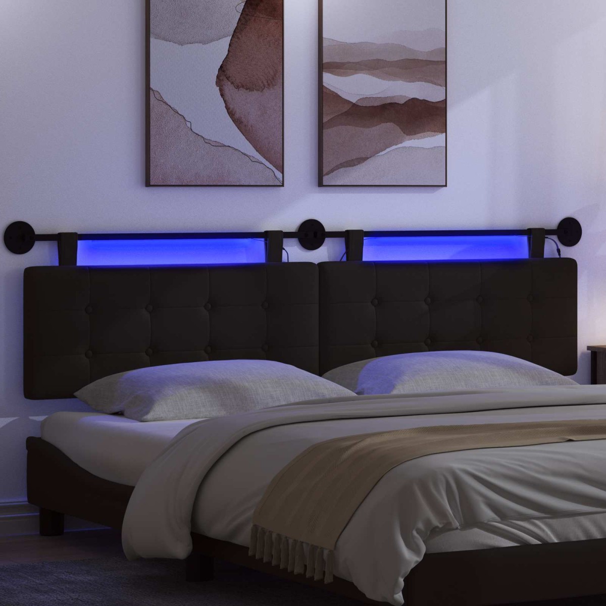 vidaXL Κεφαλάρι κρεβατιού κρεμαστό Με φωτισμό LED Μαύρο Τεχνητό Δέρμα
