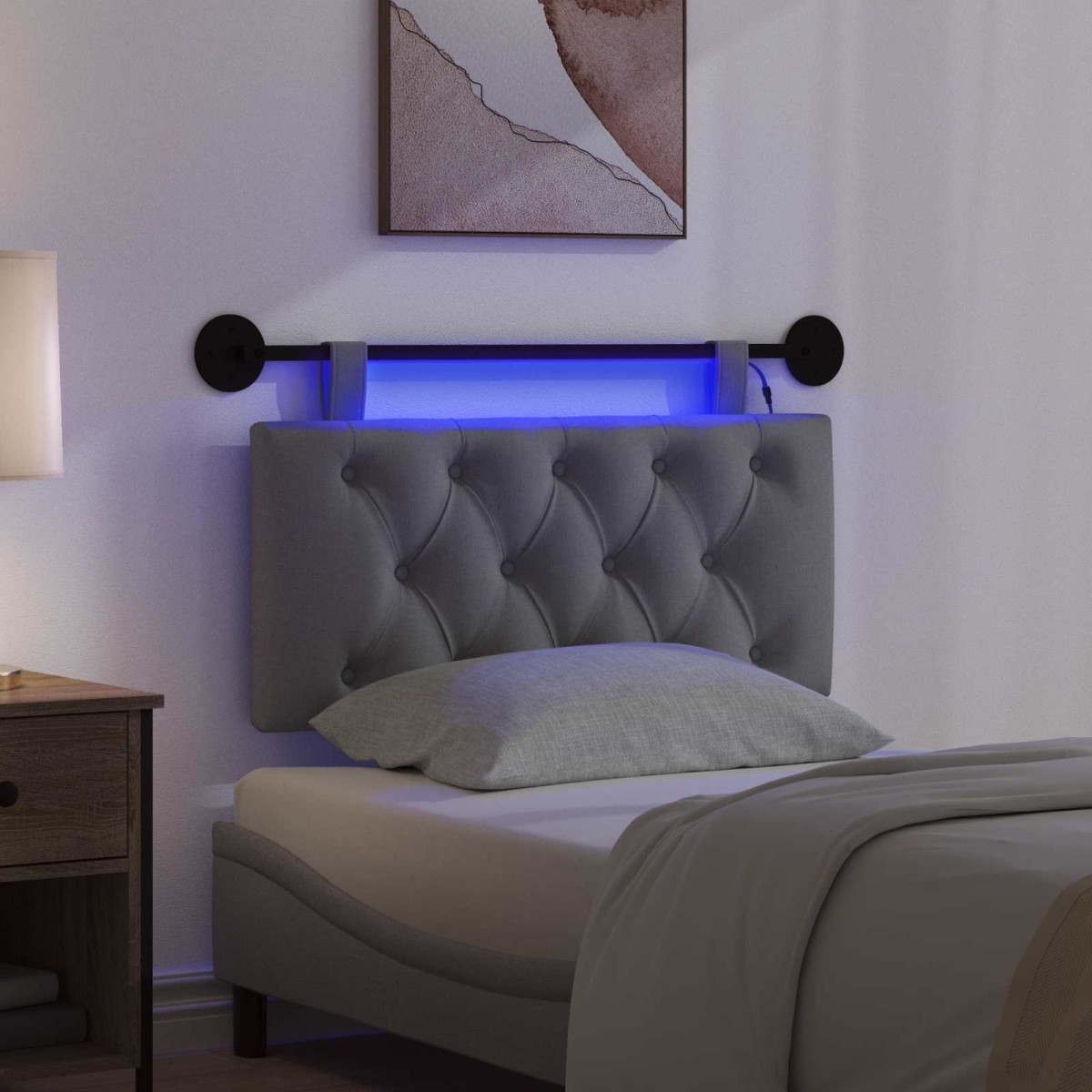vidaXL Κεφαλάρι κρεβατιού κρεμαστό Με φωτισμό LED Σκούρο Γκρι Ύφασμα