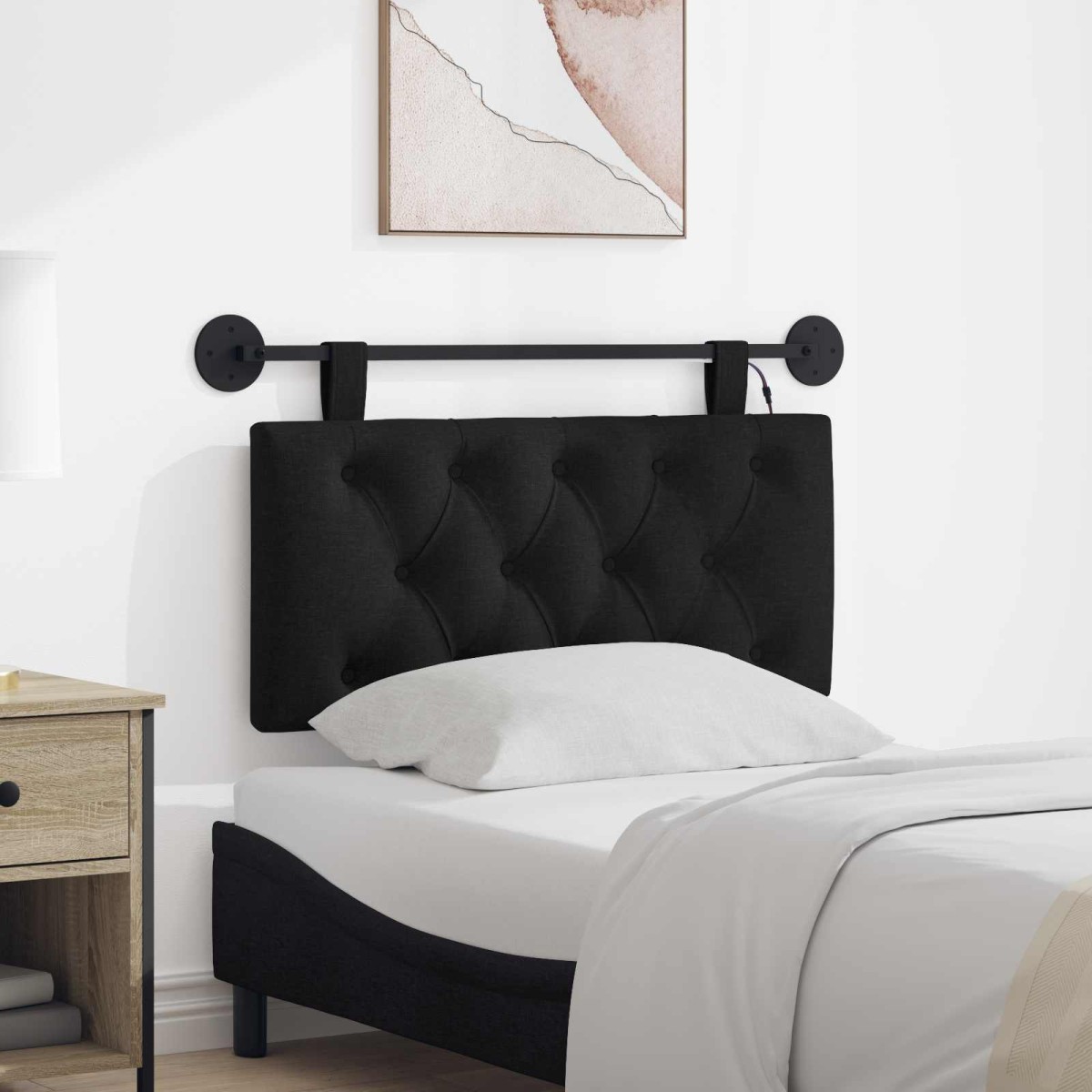 vidaXL Κεφαλάρι κρεβατιού κρεμαστό Με φωτισμό LED Μαύρο Ύφασμα