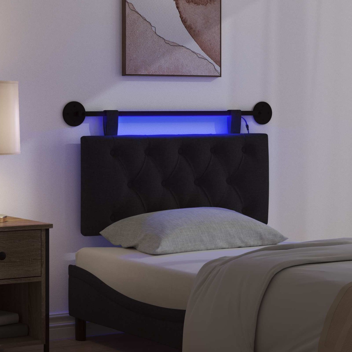 vidaXL Κεφαλάρι κρεβατιού κρεμαστό Με φωτισμό LED Μαύρο Ύφασμα