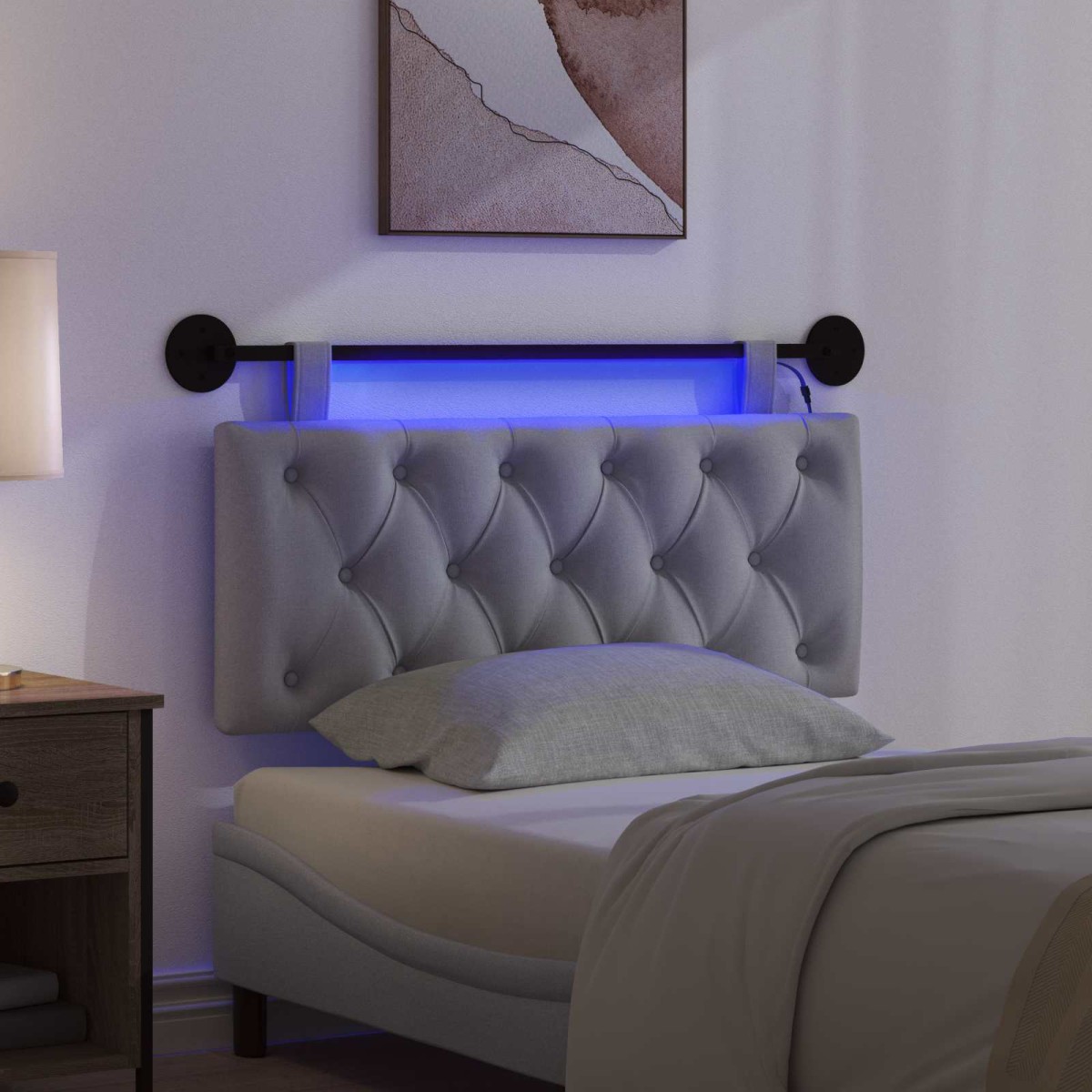 vidaXL Κεφαλάρι κρεβατιού κρεμαστό Με φωτισμό LED Ανοιχτό γκρι Ύφασμα