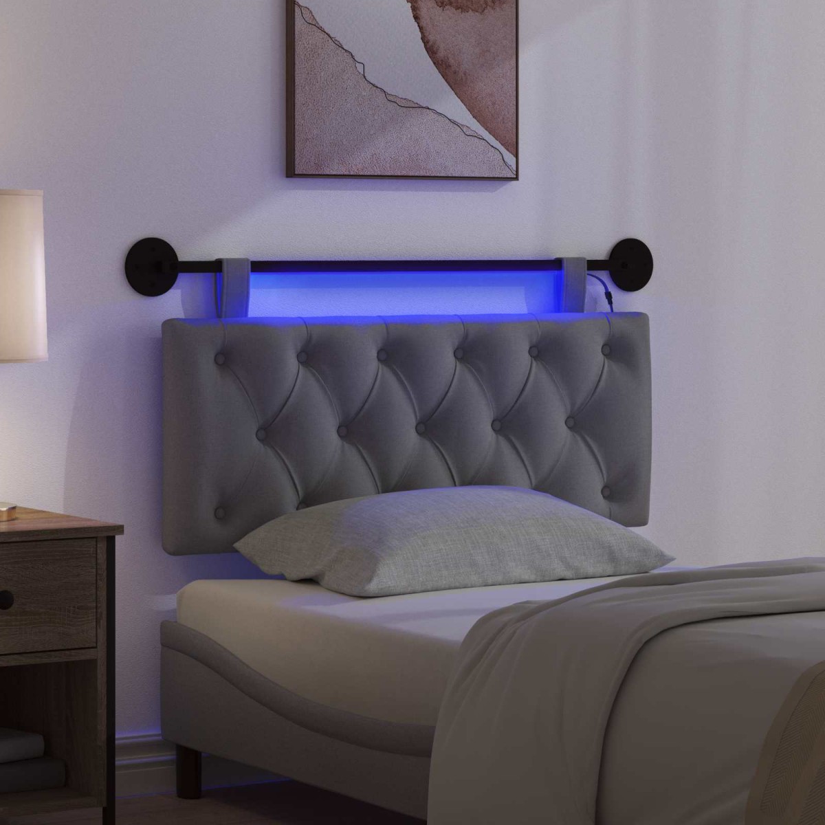 vidaXL Κεφαλάρι κρεβατιού κρεμαστό Με φωτισμό LED Σκούρο Γκρι Ύφασμα