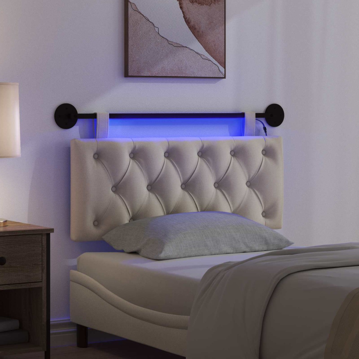 vidaXL Κεφαλάρι κρεβατιού κρεμαστό Με φωτισμό LED Κρεμ Ύφασμα