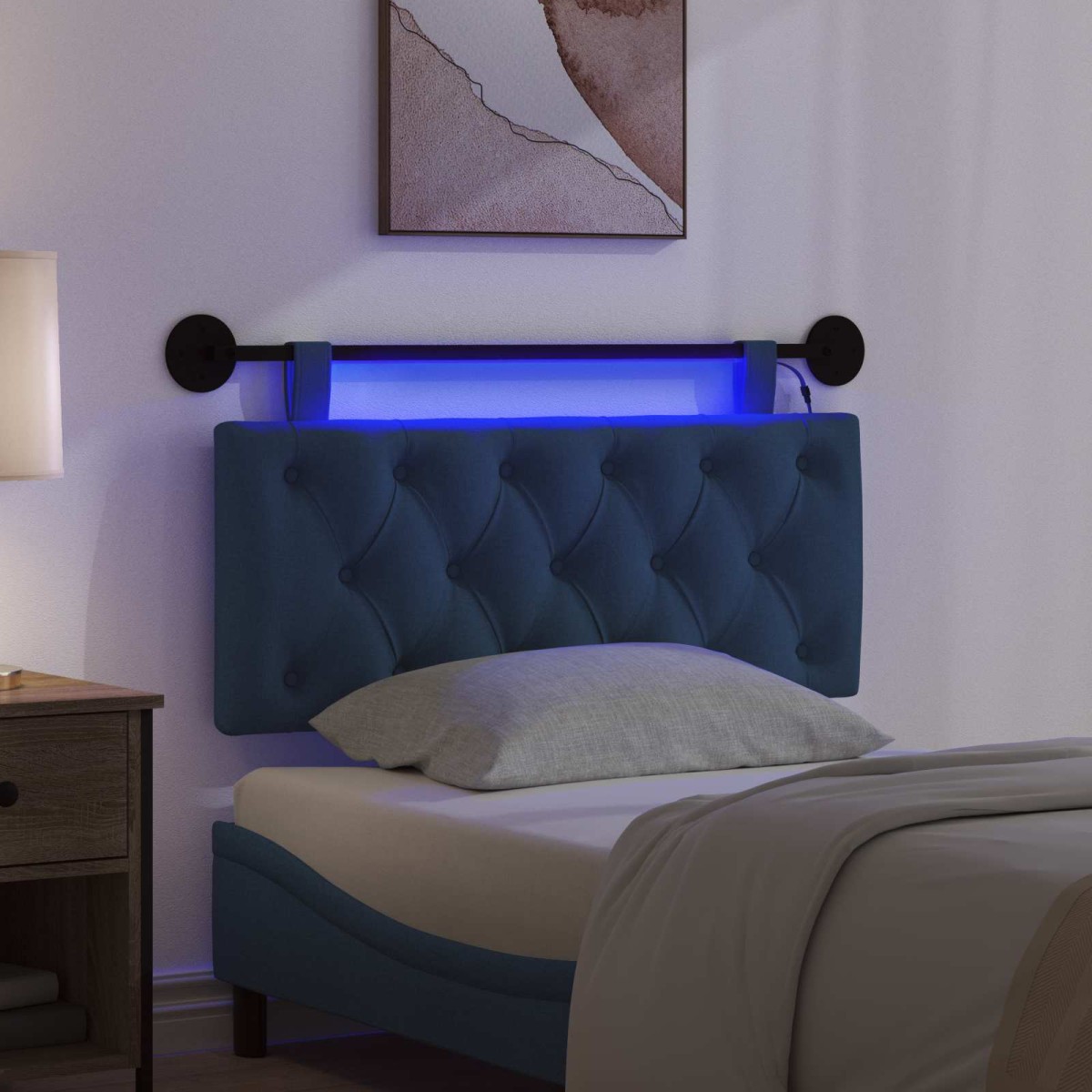 vidaXL Κεφαλάρι κρεβατιού κρεμαστό Με φωτισμό LED Μπλε Ύφασμα
