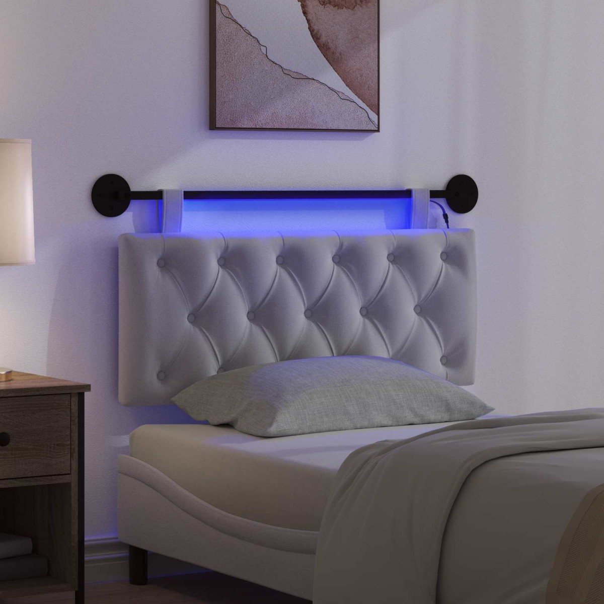 vidaXL Κεφαλάρι κρεβατιού κρεμαστό Με φωτισμό LED Λευκό Ύφασμα