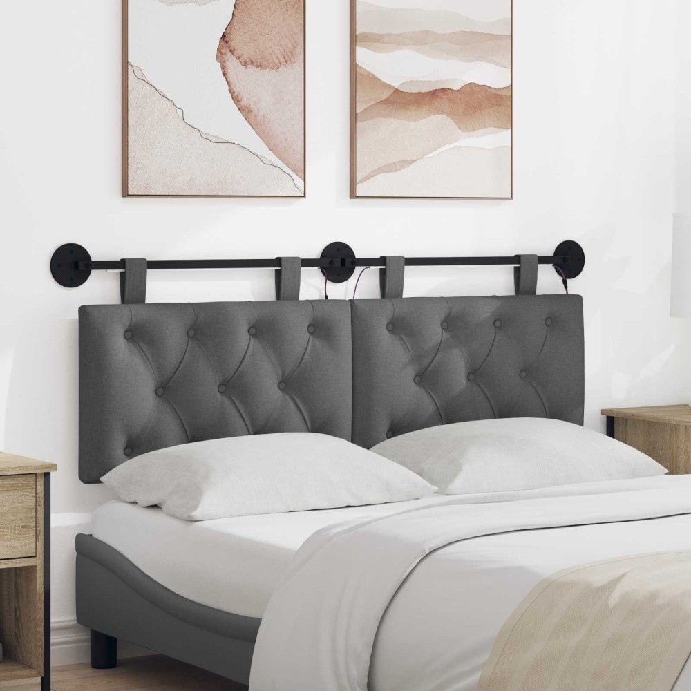 vidaXL Κεφαλάρι κρεβατιού κρεμαστό Με φωτισμό LED Σκούρο Γκρι Ύφασμα