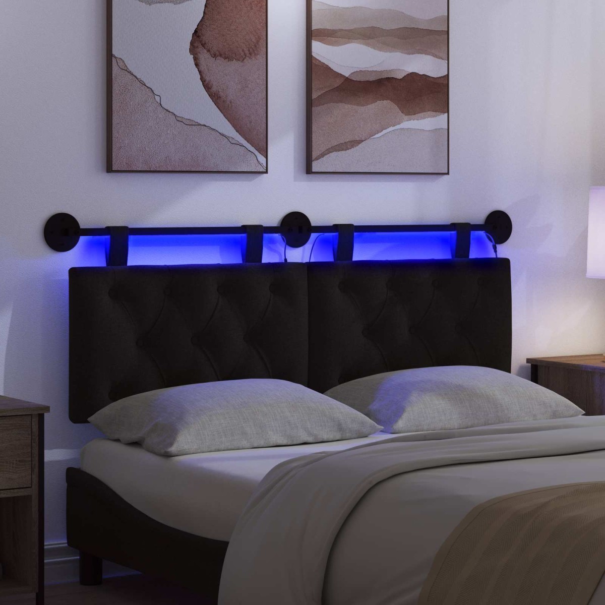 vidaXL Κεφαλάρι κρεβατιού κρεμαστό Με φωτισμό LED Μαύρο Ύφασμα