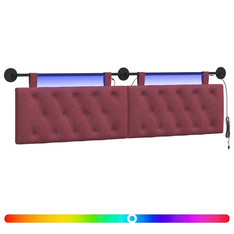 vidaXL Κεφαλάρι κρεβατιού κρεμαστό Με φωτισμό LED Κόκκινο Ύφασμα