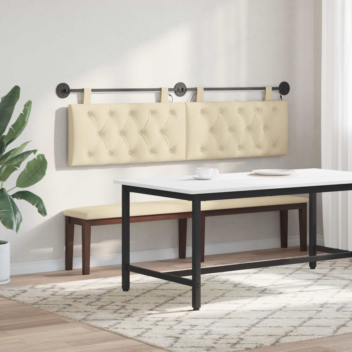vidaXL Κεφαλάρι κρεβατιού κρεμαστό Με φωτισμό LED Κρεμ Ύφασμα