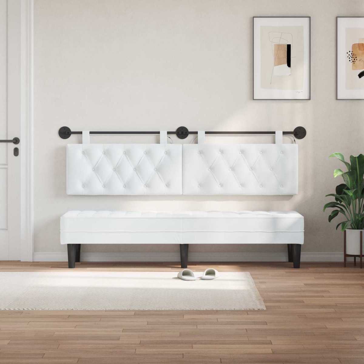 vidaXL Κεφαλάρι κρεβατιού κρεμαστό Με φωτισμό LED Λευκό Ύφασμα