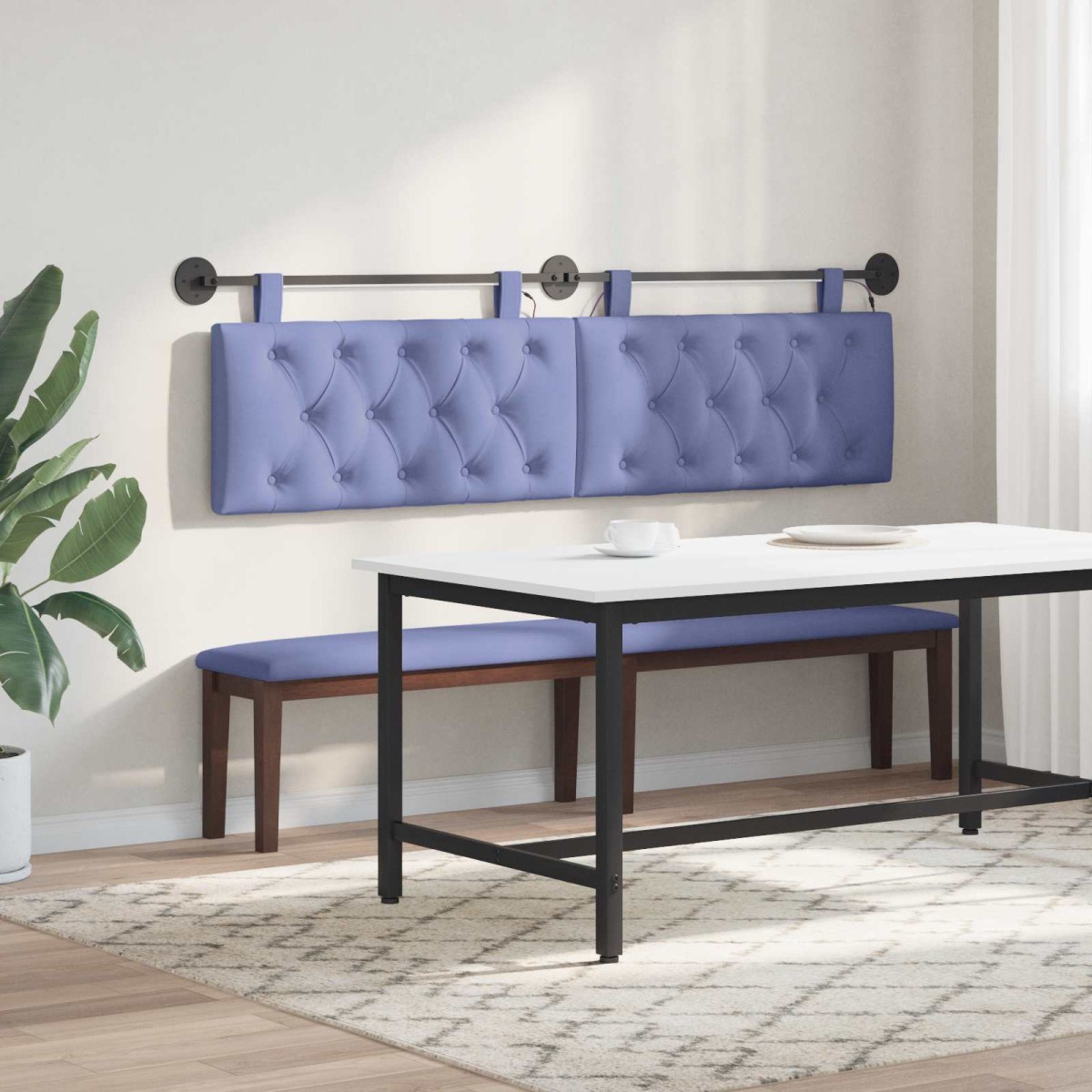 vidaXL Κεφαλάρι κρεβατιού κρεμαστό Με φωτισμό LED Μπλε τζην Ύφασμα