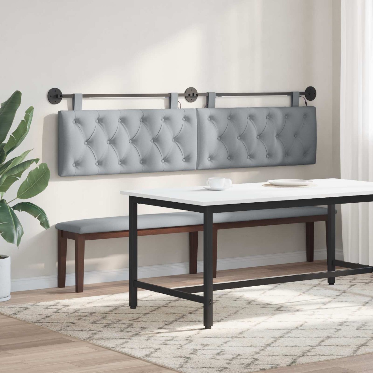 vidaXL Κεφαλάρι κρεβατιού κρεμαστό Με φωτισμό LED Ανοιχτό γκρι Ύφασμα