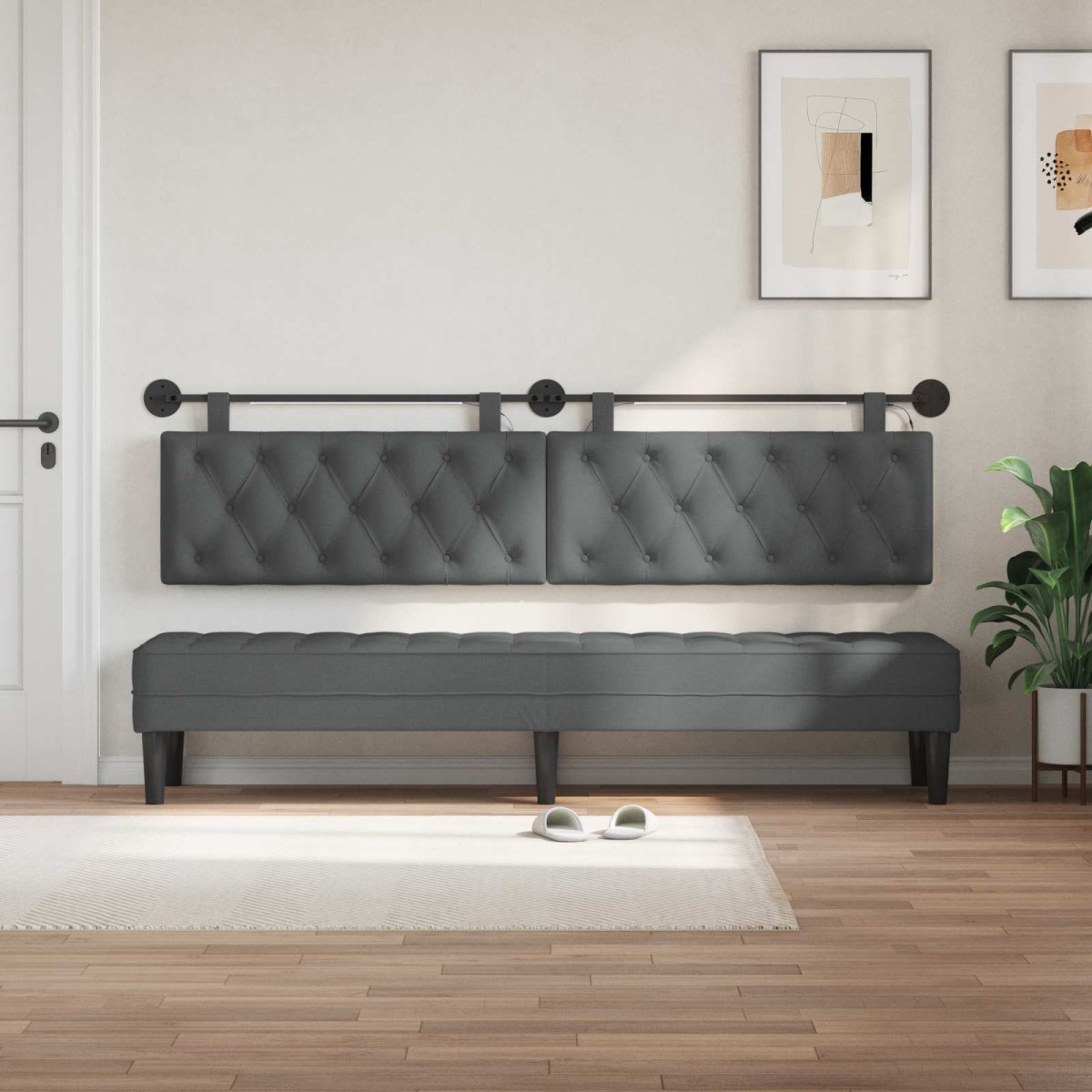 vidaXL Κεφαλάρι κρεβατιού κρεμαστό Με φωτισμό LED Σκούρο Γκρι Ύφασμα