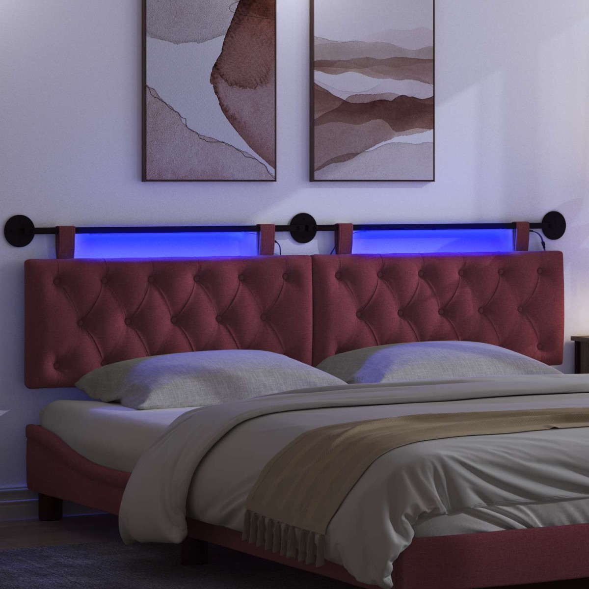 vidaXL Κεφαλάρι κρεβατιού κρεμαστό Με φωτισμό LED Κόκκινο Ύφασμα