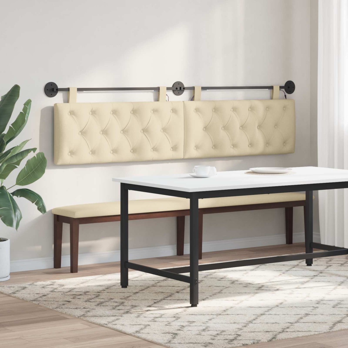 vidaXL Κεφαλάρι κρεβατιού κρεμαστό Με φωτισμό LED Κρεμ Ύφασμα