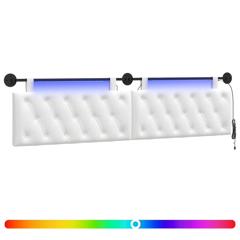 vidaXL Κεφαλάρι κρεβατιού κρεμαστό Με φωτισμό LED Λευκό Ύφασμα