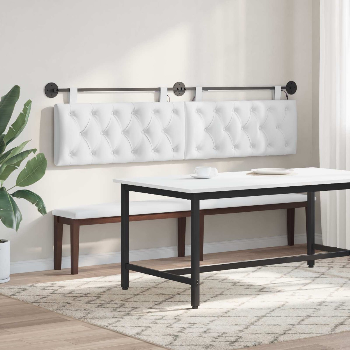 vidaXL Κεφαλάρι κρεβατιού κρεμαστό Με φωτισμό LED Λευκό Ύφασμα