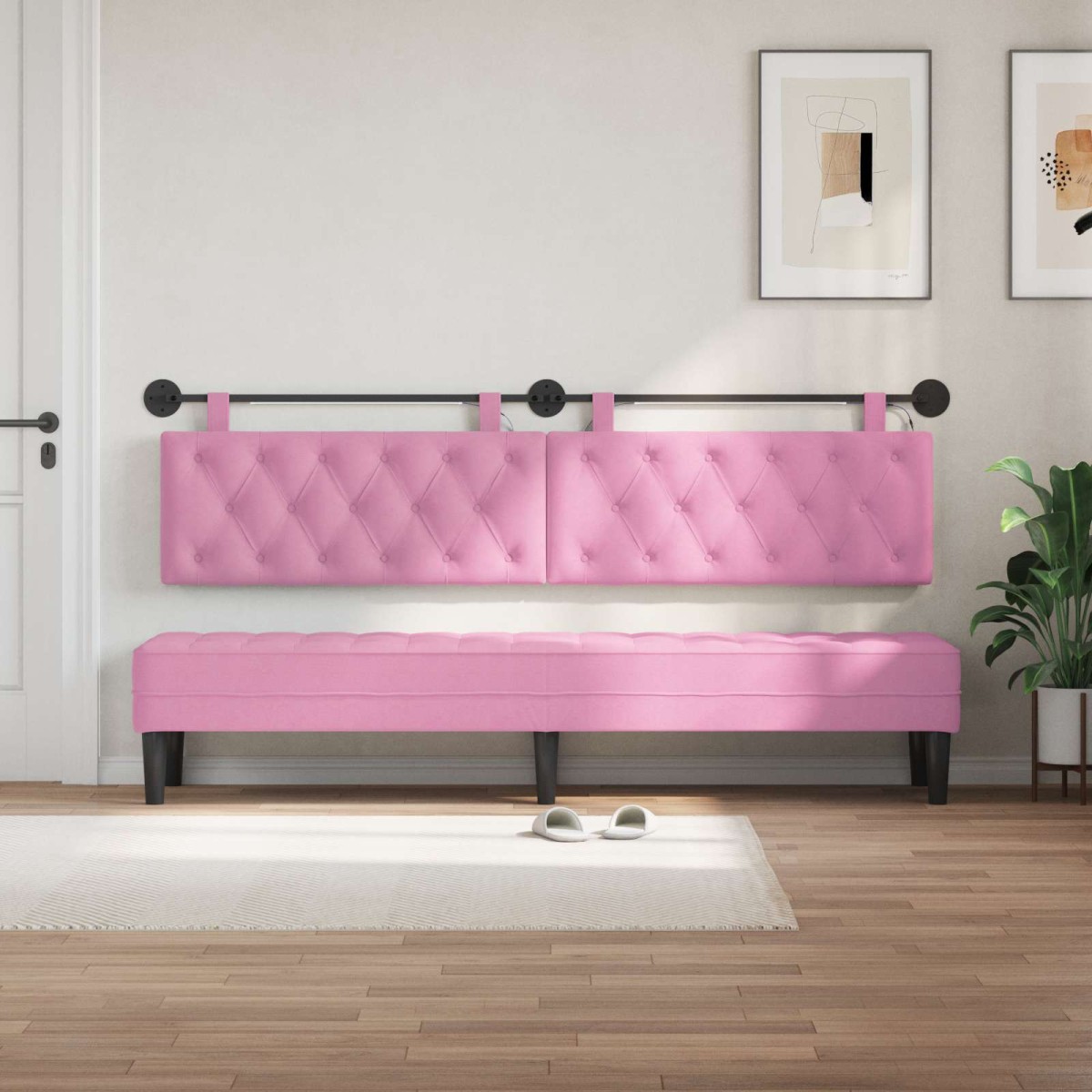 vidaXL Κεφαλάρι κρεβατιού κρεμαστό Με φωτισμό LED Ροζ Ύφασμα