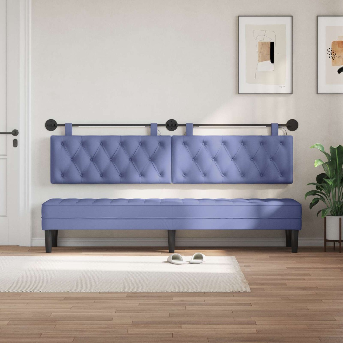vidaXL Κεφαλάρι κρεβατιού κρεμαστό Με φωτισμό LED Μπλε τζην Ύφασμα