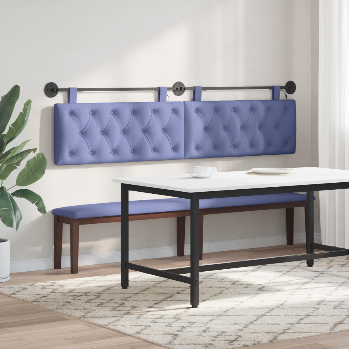 vidaXL Κεφαλάρι κρεβατιού κρεμαστό Με φωτισμό LED Μπλε τζην Ύφασμα